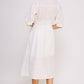 JADE by JANE 3/4 Puffed Sleeves Textured Buttoned-down V-neck Midi Dress