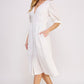 JADE by JANE 3/4 Puffed Sleeves Textured Buttoned-down V-neck Midi Dress
