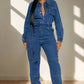 BY CLAUDE Belted Jogger-Style Denim Jumpsuit