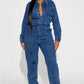 BY CLAUDE Belted Jogger-Style Denim Jumpsuit