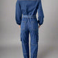 BY CLAUDE Belted Jogger-Style Denim Jumpsuit