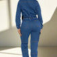 BY CLAUDE Belted Jogger-Style Denim Jumpsuit