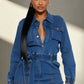 BY CLAUDE Belted Jogger-Style Denim Jumpsuit