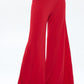 RENEE C. Red Solid Wide Leg Pants w/ Thick Waistband