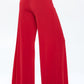 RENEE C. Red Solid Wide Leg Pants w/ Thick Waistband