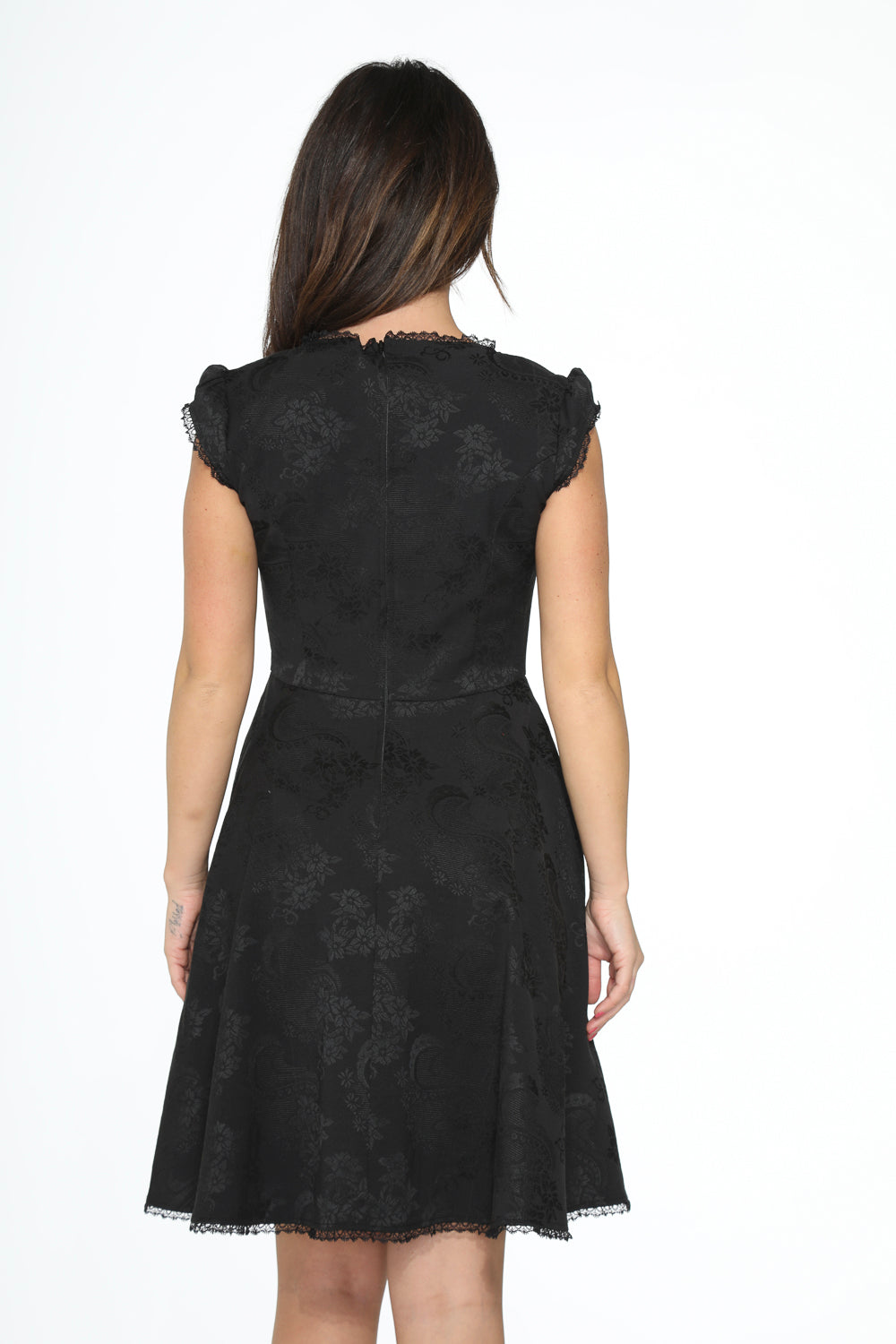 OCHID BLOOM Women's  Black Brocade Gothic Swing Cocktail Dress