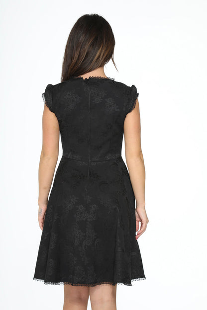 OCHID BLOOM Women's  Black Brocade Gothic Swing Cocktail Dress