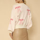 MISS SPARKLING Pink Bow Print knit Pullover Sweater