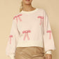 MISS SPARKLING Pink Bow Print knit Pullover Sweater
