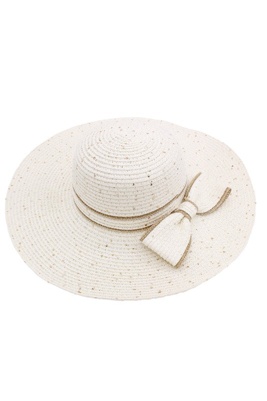 BELLA CHIC Scattered Sequin Bow Straw Sunhat
