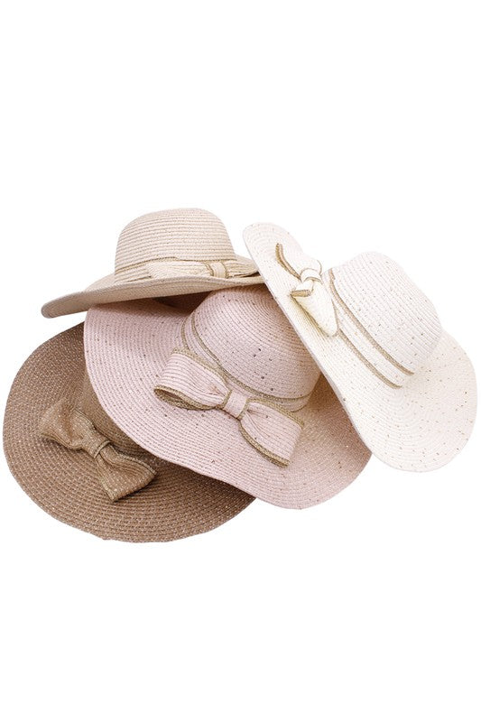 BELLA CHIC Scattered Sequin Bow Straw Sunhat