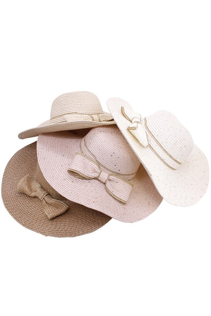 BELLA CHIC Scattered Sequin Bow Straw Sunhat