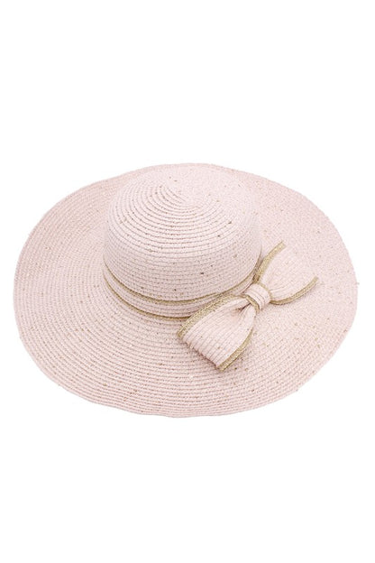 BELLA CHIC Scattered Sequin Bow Straw Sunhat