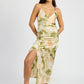 EMORY PARK Scoop Neck Printed Midi Dress with Split & Open Back