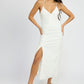 EMORY PARK Romantic Ruched Split Satin Cocktail Dress with Sweetheart Neckline