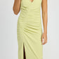 EMORY PARK Romantic Ruched Split Satin Cocktail Dress with Sweetheart Neckline