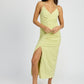 EMORY PARK Romantic Ruched Split Satin Cocktail Dress with Sweetheart Neckline