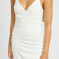 EMORY PARK Romantic Ruched Split Satin Cocktail Dress with Sweetheart Neckline