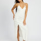 EMORY PARK Romantic Ruched Split Satin Cocktail Dress with Sweetheart Neckline
