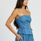 EMORY PARK Med Denim Tube Top with Side Laced Up Detail