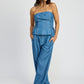 EMORY PARK Med Denim Tube Top with Side Laced Up Detail