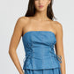 EMORY PARK Med Denim Tube Top with Side Laced Up Detail