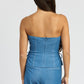 EMORY PARK Med Denim Tube Top with Side Laced Up Detail