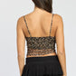 EMORY PARK Dark Leopard Print V Neckline Ruched Crop Top