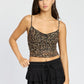 EMORY PARK Dark Leopard Print V Neckline Ruched Crop Top