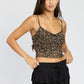EMORY PARK Dark Leopard Print V Neckline Ruched Crop Top