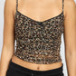 EMORY PARK Dark Leopard Print V Neckline Ruched Crop Top