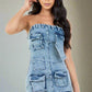 BY CLAUDE Mini Strapless Denim Dress