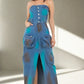 BY CLAUDE Strapless Maxi Cargo Denim Dress