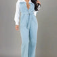 BY CLAUDE Light Blue Denim Jumpsuit with White Shirt Collar