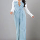 BY CLAUDE Light Blue Denim Jumpsuit with White Shirt Collar