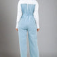 BY CLAUDE Light Blue Denim Jumpsuit with White Shirt Collar
