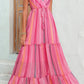 Pink Tribal Tassel Tie V Neck Surplice Maxi Dress