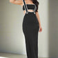 BY CLAUDE Black 2 Piece Casual Maxi Dress with Bralette Top Set