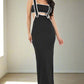 BY CLAUDE Black 2 Piece Casual Maxi Dress with Bralette Top Set