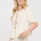 RENEE C. Linen Puff Sleeve Top with Front Bow