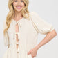 RENEE C. Linen Puff Sleeve Top with Front Bow