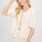 RENEE C. Linen Puff Sleeve Top with Front Bow