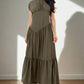 BY CLAUDE Olive Boat Collard Maxi Dress