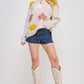 JADE by JANE Women's Plus-size Oversized Knitted Sweater with Floral Drawn