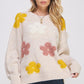 JADE by JANE Women's Plus-size Oversized Knitted Sweater with Floral Drawn