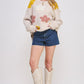 JADE by JANE Women's Plus-size Oversized Knitted Sweater with Floral Drawn