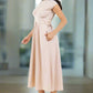 CLAUDE Short Sleeves Buttoned-side Midi Dress