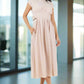 CLAUDE Short Sleeves Buttoned-side Midi Dress
