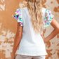 YNIQUE Voluminous Printed Puff Sleeve Textured Top
