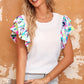 YNIQUE Voluminous Printed Puff Sleeve Textured Top